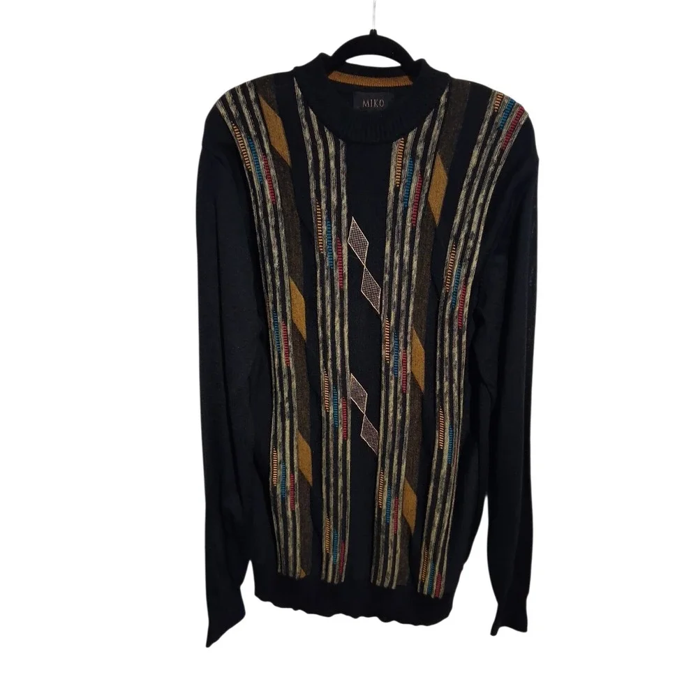 Vintage Y2k Miko Wool 3D Geometric Menx size Large Streetwear Grandpa Sweater